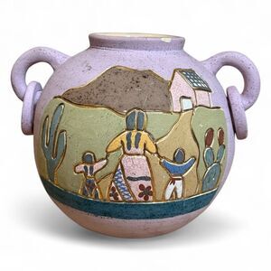 Vintage Ceramica Gardiel Linea Gold Lined Mexican Pottery Lavender Tan Green